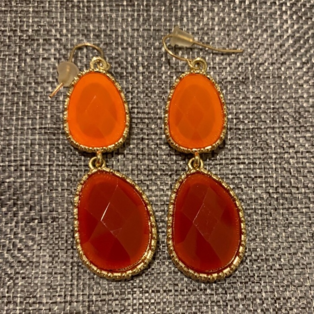Orange Red Stone Drop Statement Earrings